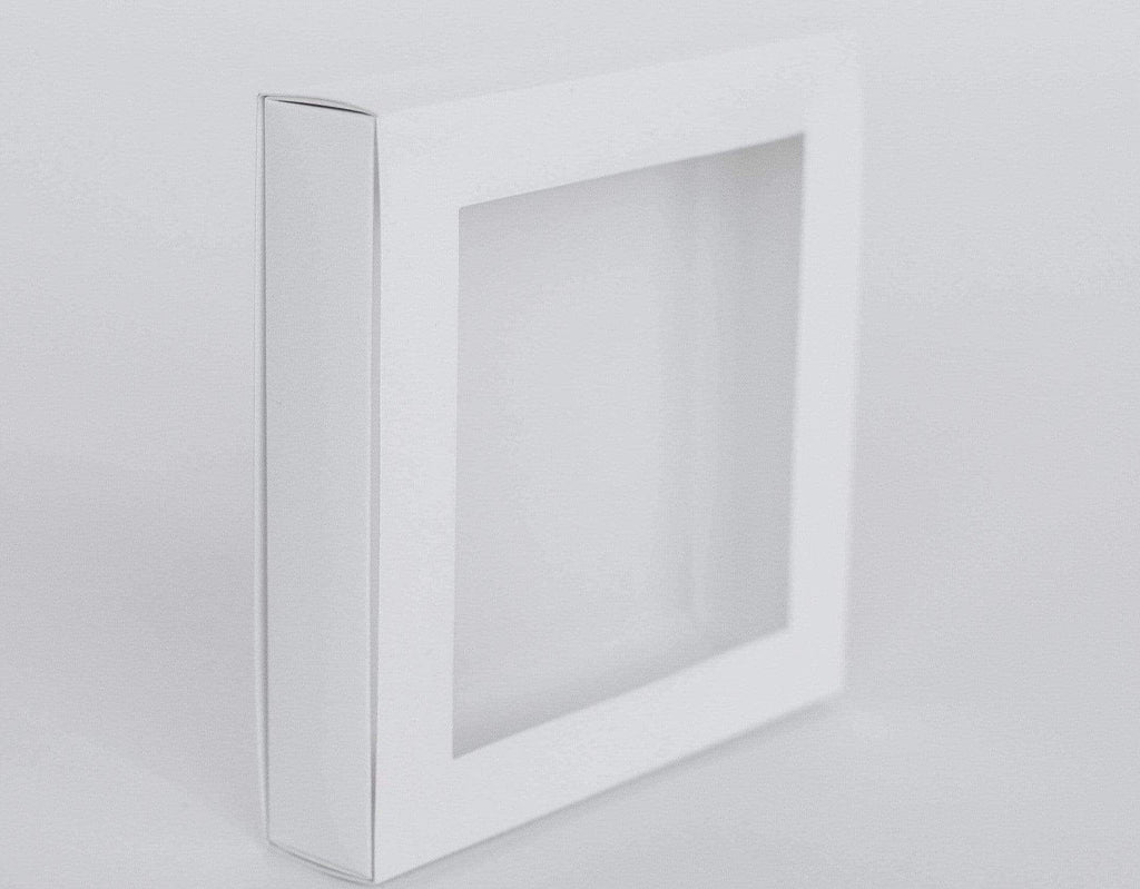 BOXXD™ CookieBoxes 15.5 x 15.5 x 3cm Small Cookie Dessert Box with Slide Cover & Clear Window - Gloss White