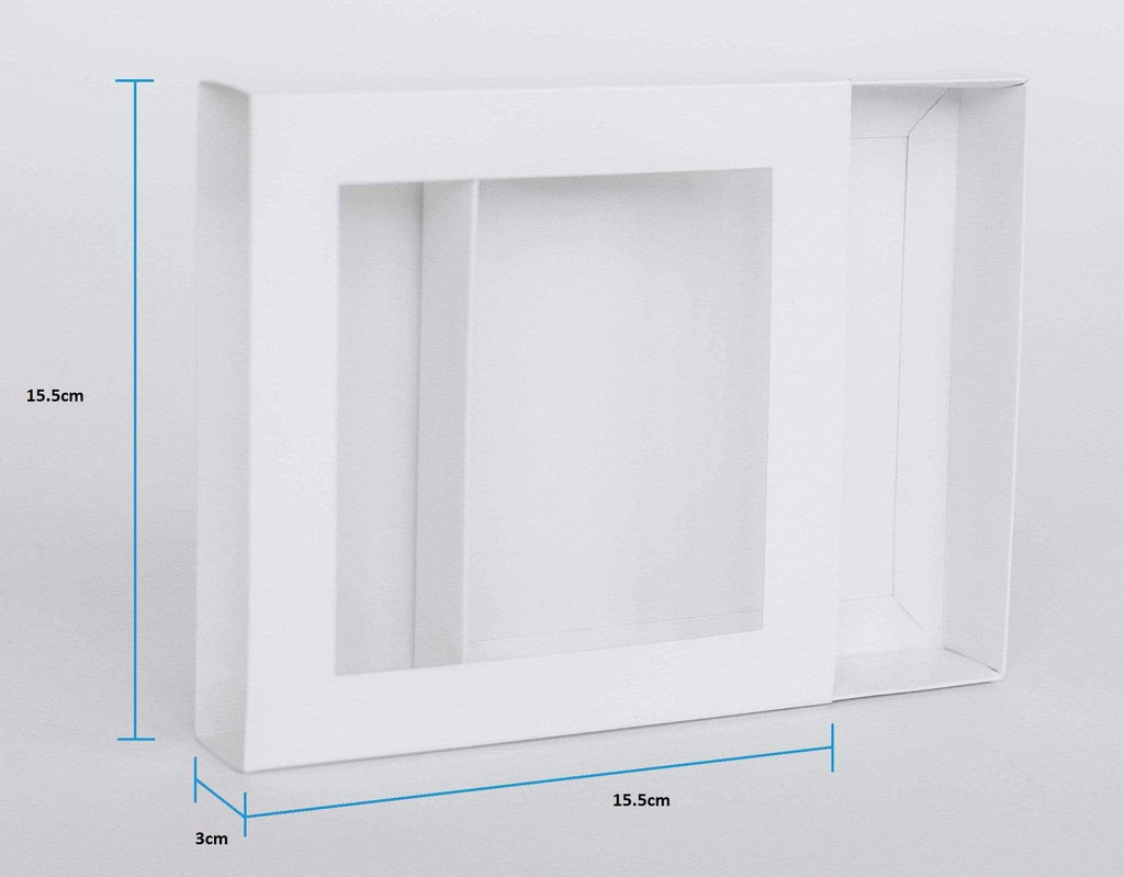 BOXXD™ CookieBoxes 15.5 x 15.5 x 3cm Small Cookie Dessert Box with Slide Cover & Clear Window - Gloss White