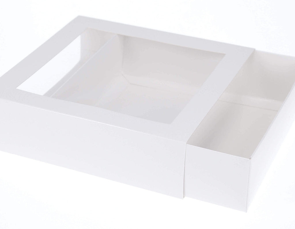 BOXXD™ CookieBoxes 18 x 18 x 5cm Medium Cookie Dessert Box with Slide Cover & Clear Window - Gloss White