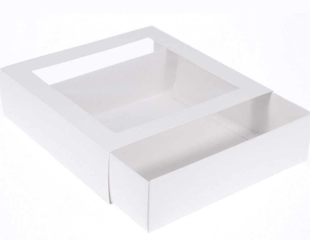 BOXXD™ CookieBoxes 18 x 18 x 5cm Medium Cookie Dessert Box with Slide Cover & Clear Window - Gloss White