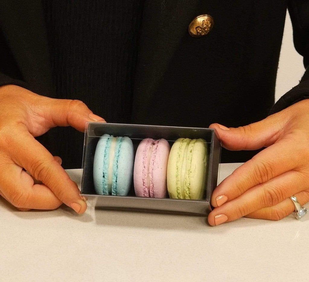 BOXXD™ MacaronBoxes 3 Macaron Dessert Box with Clear Slide Cover - Black Designer Range