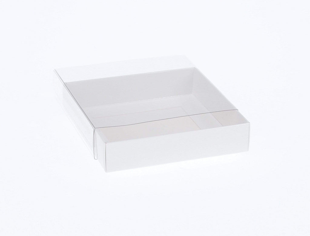 BOXXD™ CookieBoxes 9 x 9 x 2cm Single Cookie Dessert Box with Clear Slide Cover - Gloss White