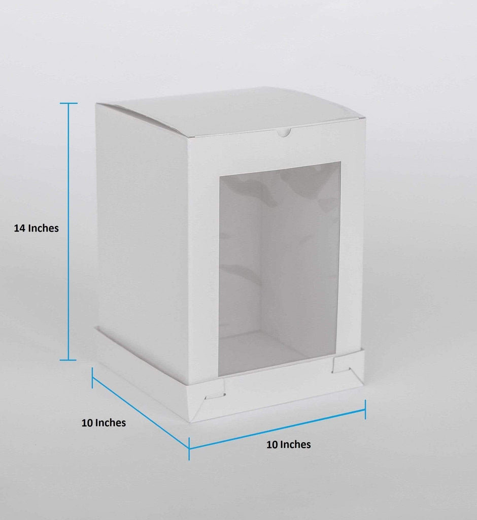 BOXXD™ CakeBoxes 10” x 10” x 14” Tall Height Cake Box with Front Clear Window - Gloss White