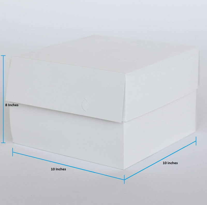 BOXXD™ CakeBoxes 10” x 10” x 8” Standard Height Cake Dessert Box with Top Cover - Gloss White