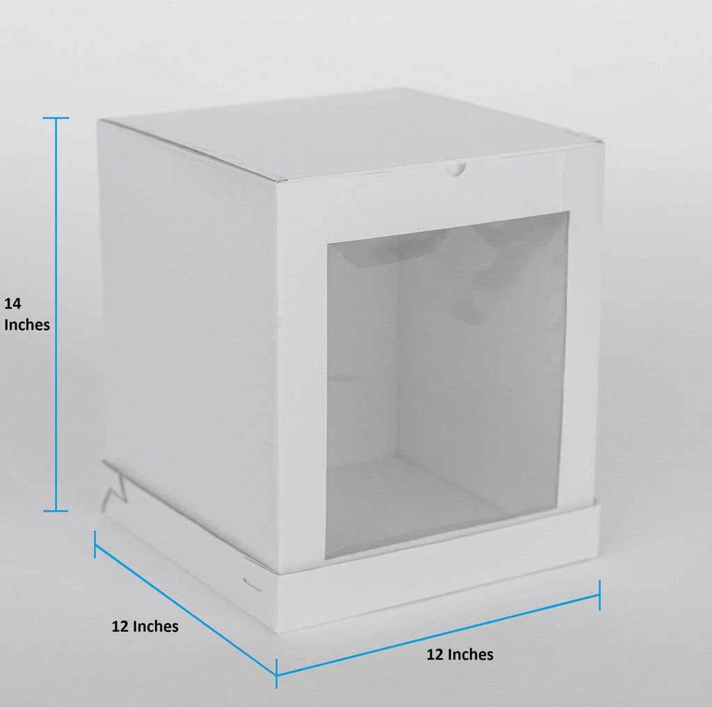 BOXXD™ CakeBoxes 12” x 12” x 14” Tall Height Cake Box with Front Clear Window - Gloss White