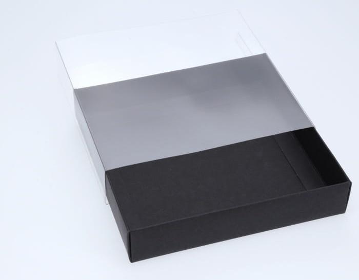 BOXXD™ CookieBoxes 15.5 x 15.5 x 3cm Small Cookie Dessert Box with Clear Slide Cover - Black Designer Range
