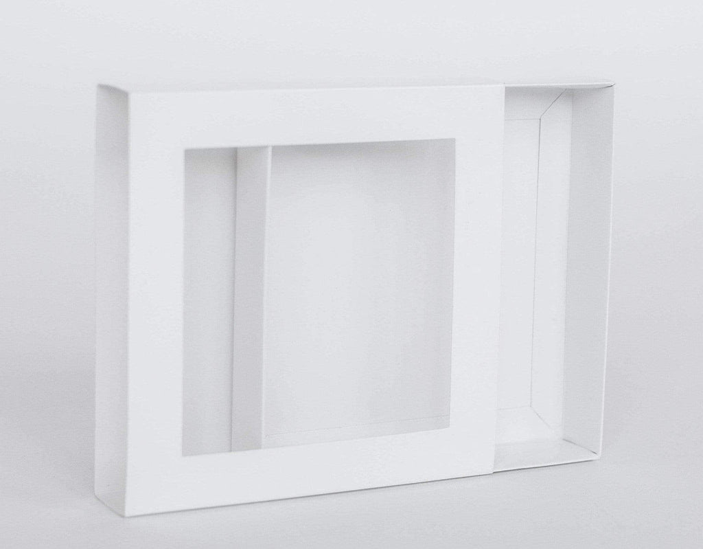 BOXXD™ CookieBoxes 15.5 x 15.5 x 3cm Small Cookie Dessert Box with Slide Cover & Clear Window - Gloss White