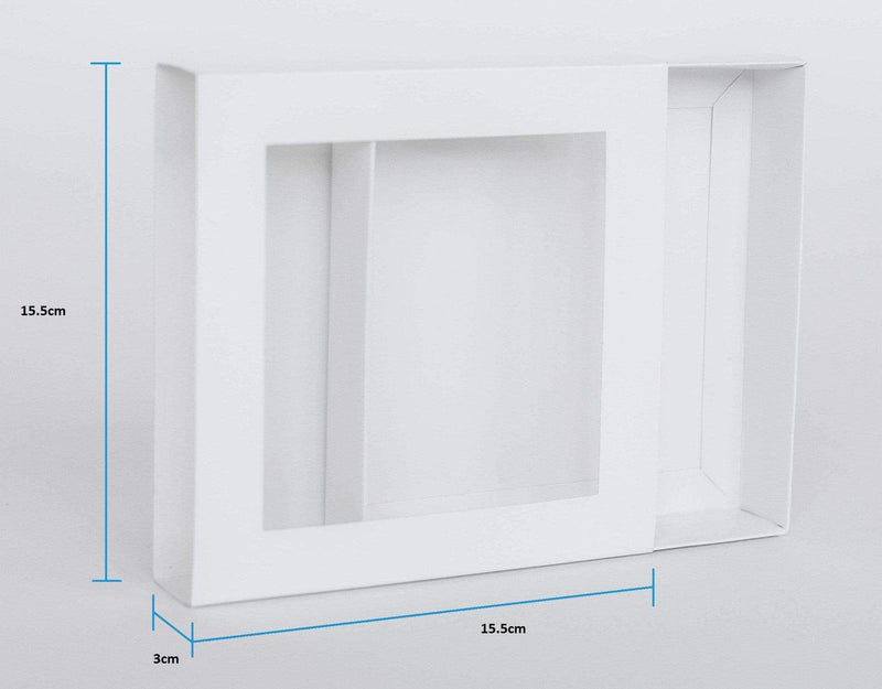 BOXXD™ CookieBoxes 15.5 x 15.5 x 3cm Small Cookie Dessert Box with Slide Cover & Clear Window - Gloss White