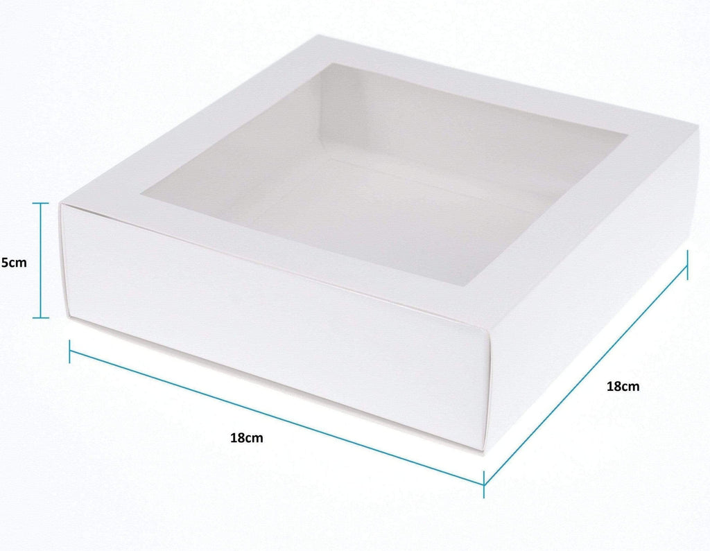 BOXXD™ CookieBoxes 18 x 18 x 5cm Medium Cookie Dessert Box with Slide Cover & Clear Window - Gloss White