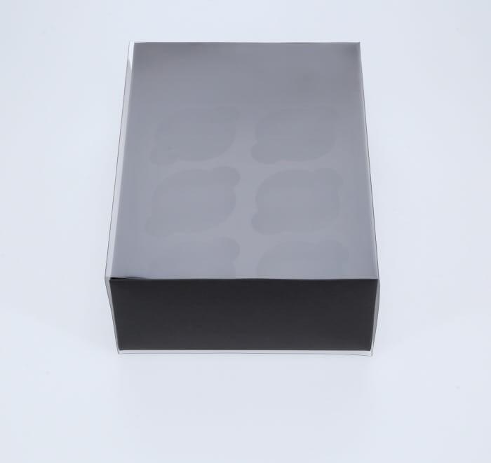 BOXXD™ CupcakeBoxes 6 Regular Cupcake Boxes with Clear Slide Cover - Black Designer Range