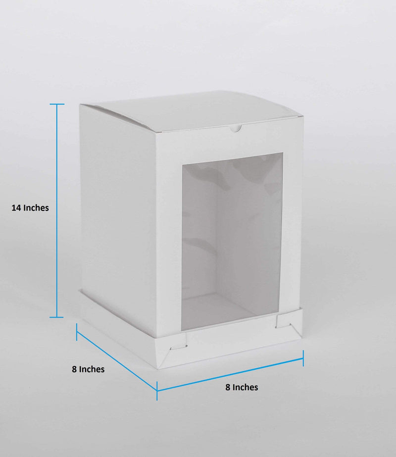 BOXXD™ CakeBoxes 8” x 8” x 14” Tall Height Cake Box with Front Clear Window - Gloss White
