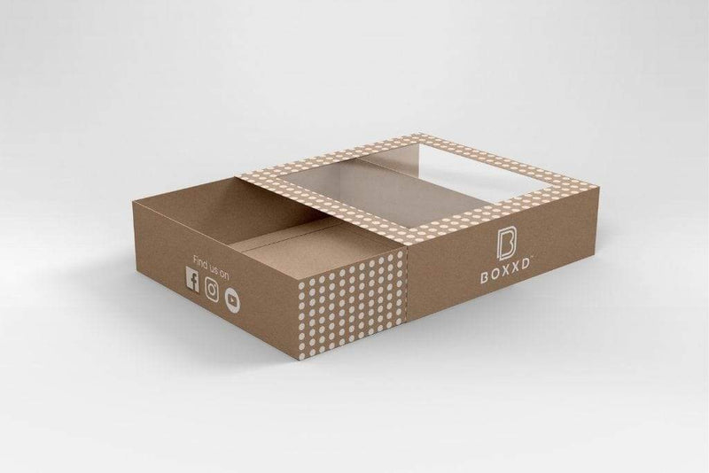 BOXXD™ MailingBox Custom Printed Cookie Dessert Box with Slide Cover & Clear Window- 15.5 x 15.5 x 3cm Small